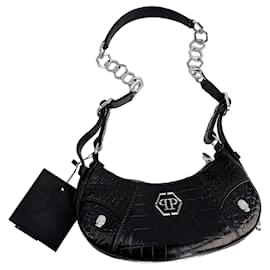Schultertasche Bowler aus schwarzem Croco-Print-Leder Hexagon - Philipp Plein