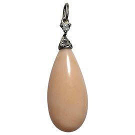 Autre Marque Pendente in corallo e diamanti ORO BIANCO 18K
