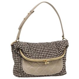 CHANEL Borsa a Spalla Matelassé Lana Grigia Oro CC Auth 127587V
