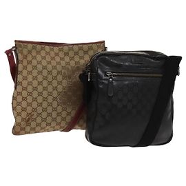 Gucci Borsa a spalla GG Canvas GG Supreme in PVC Canvas 2Set Beige Nero Auth bs26435