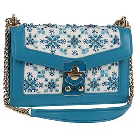 Borsa a spalla Miu Miu in tela e pelle blu oro 5BD083 Auth 115233SM