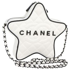 CHANEL Borsa a Spalla Star Chain Satin Bianco Oro CC Auth 125991SM
