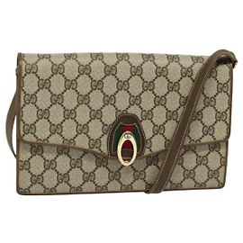 GUCCI GG Supreme Web Sherry Line Schultertasche PVC Beige Gold Auth BA3358