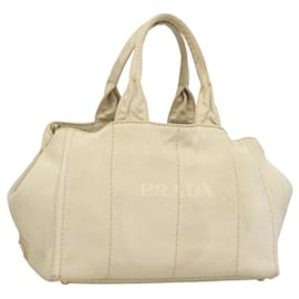 PRADA Canapa MM Borsa a Mano Tela Beige Oro Auth bs26853