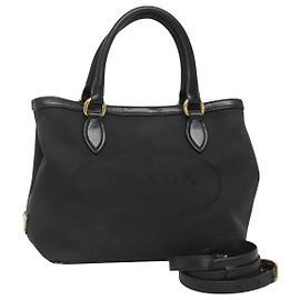 PRADA Borsa a mano in tela 2 vie Nero Oro Auth 125699