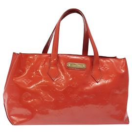 LOUIS VUITTON Vernis Wilshire PM Bolso de Mano Naranja Atardecer M93644 LV Auth BA3277