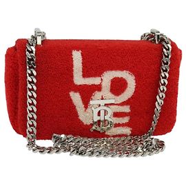 Borsa a spalla Burberry catena pile rossa argento Auth bs26879