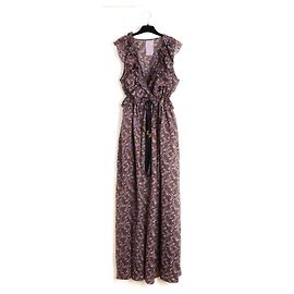 Yvonne S 2017 Abito Maxi in Lino Floreale Borgogna Marie Antoinette TM UK10 US8