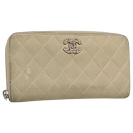 CHANEL Portafoglio Lungo Matelassé Suede Beige Argento CC Auth 130516