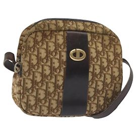 Borsa a spalla in tela Trotter Christian Dior marrone oro Auth SW985