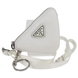 PRADA Schultertasche Nylon Weiß Silber Auth 127895V