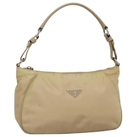 PRADA Borsa a Mano Nylon Beige Argento Auth 127869