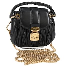 Sac à bandoulière Miu Miu Matelassé Chain Pouch en cuir noir et or Auth 128140SM