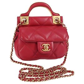 CHANEL Bolsa de Ombro Matelassé com Corrente em Couro de Cordeiro Rosa Dourado CC Auth 127614SM