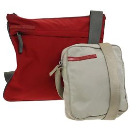 PRADA Borsa a spalla sportiva in nylon 2Set Rossa Beige Argento Auth ti3215