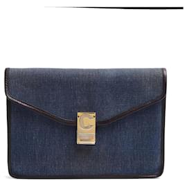 Céline Clutch Busta 1985s Pelle Denim Blu Marino Diamante Clutch Celine