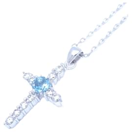 Collana croce in diamante acquamarina Samantha Thavasa K18WG - Autre Marque