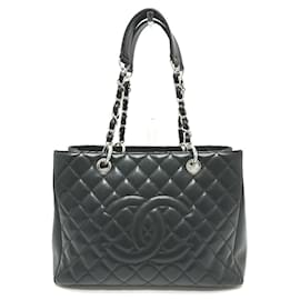 Borsa tote in pelle di vitello grana nera Chanel