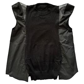 Top in maglia nero Sacai in cotone e tulle