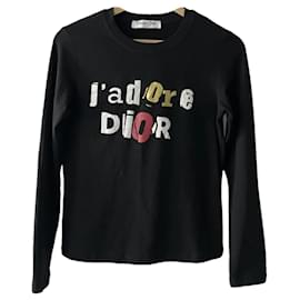 Blusa J'adore de manga larga Christian Dior Negra Algodón