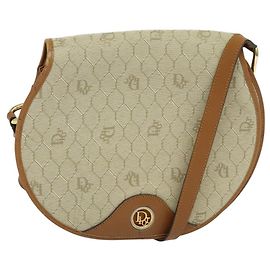 Borsa a spalla in tela a nido d'ape Christian Dior PVC beige oro Auth SW979