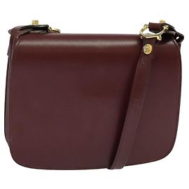 CARTIER Bolso de Hombro Must Line Cuero Burdeos Oro Auth BA3243