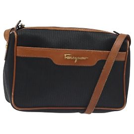 Borsa a spalla Salvatore Ferragamo in pelle PVC nera e oro Auth bs27289