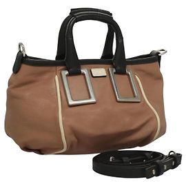 Chloé Etel Bolso de Mano de Cuero 2 en 1 Rosa Plata Auth BA3474