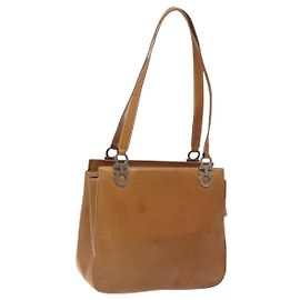 Borsa Tote Gancini in pelle marrone argento Salvatore Ferragamo Auth bs27293