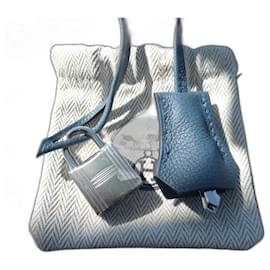 Hermès new togo leather bell, pull tab, and lock blue dustbag