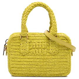 Sac à main Arcadie en crochet de raffia jaune Miu Miu
