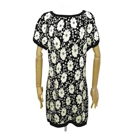 VESTIDO CHANEL FLORES BOTONES LOGO CC P47676K06085 S 36 EN ALGODÓN NEGRO - Chanel