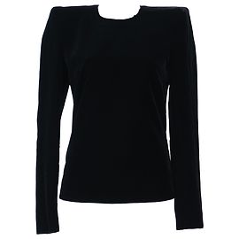 Top in velluto strutturato a maniche lunghe Saint Laurent in viscosa nera