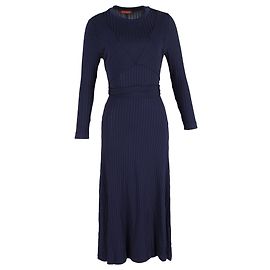 Vestido midi canelado Masika da Altuzarra em poliéster azul marinho