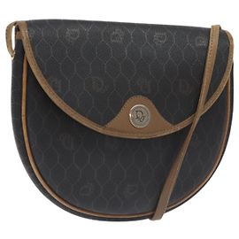 Borsa a spalla in tela a nido d'ape Christian Dior PVC nera e oro Auth 131125