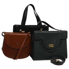 BALLY Borsa trapuntata in pelle 3 pezzi Verde Nero Marrone Auth BA3270