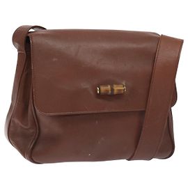 Borsa a Spalla Gucci Bamboo in Pelle Marrone Oro 001 14 1571 Auth fm4767
