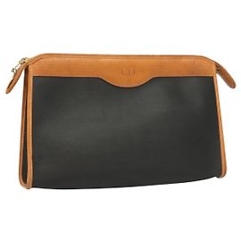 Borsa a mano Christian Dior in PVC nero e oro Auth ti3240