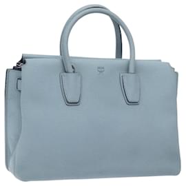 MCM Hand Bag Leather Light Blue Silver Auth BA3318