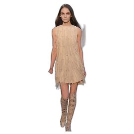 Salvatore Ferragamo Motion Glow Suede Dress Beige