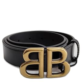 Balenciaga BB Belt 30 Gürtel aus schwarzem Leder mit goldener Schnalle