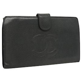 CHANEL Cartera Larga Piel Caviar Negra Oro CC Auth bs27231