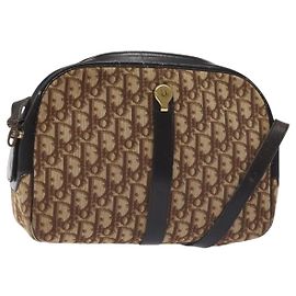 Borsa a spalla in tela Trotter Christian Dior marrone oro Auth 130411