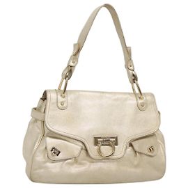 Borsa Gancini in pelle Champagne Gold Auth BA3466V di Salvatore Ferragamo