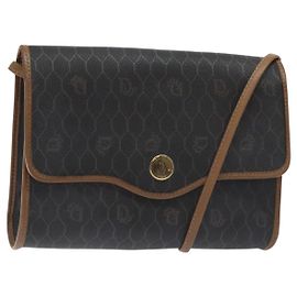Borsa a spalla in tela a nido d'ape Christian Dior PVC nera e dorata Auth SW976