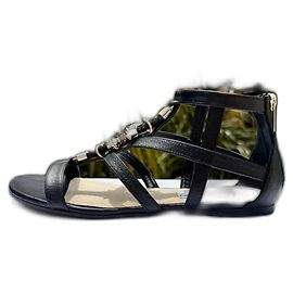 Sandali Jimmy Choo in pelle neri e strass dorati