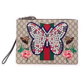 Clutch Farfalla Gucci Brown GG Supreme Web