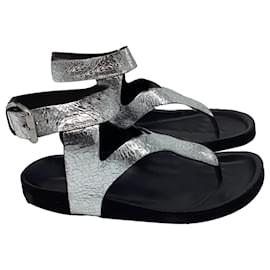 Sandali flat con cinturino alla caviglia Isabel Marant in pelle metallica argento