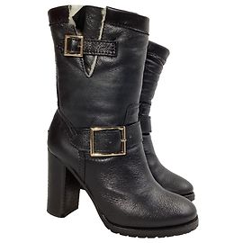 Stivali da biker Dart foderati in shear in pelle nera di Jimmy Choo