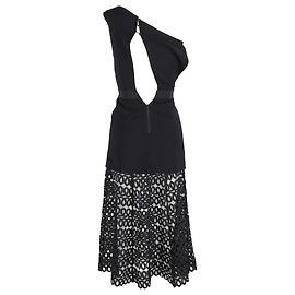Self portrait Vestido midi de poliéster negro con detalle de encaje autorretrato